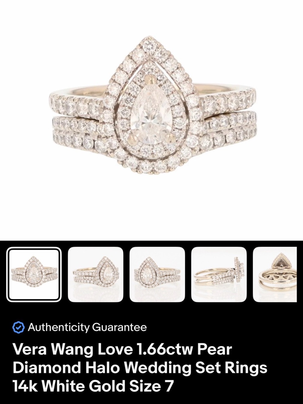 Vera Wang White Gold Pear Diamond Halo Ring Set